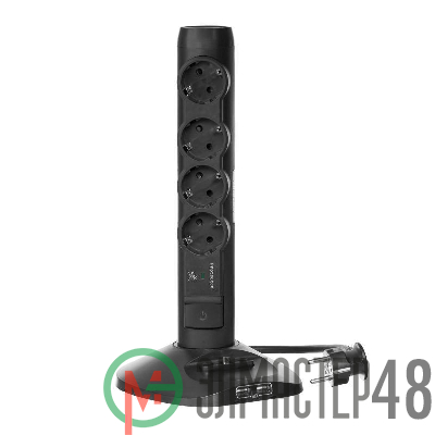 Блок многорозеточный с 2хUSB+microUSB+4х(2К+З) с кабелем 1.5м черн. Leg 694619
