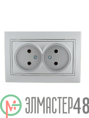 Розетка 2-м СП Мира 16А IP20 без заземл. керам. метал. сер. LEZARD 701-1010-128