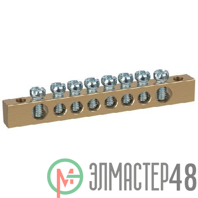 Шина NO-122-03 PEN "земля-ноль" 6х9мм 8/2 с креплениями по краям латунь ЭРА Б0047217