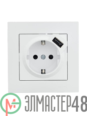 Розетка 1-м СП Vesna с заземл. с заряд. устройством USB механизм бел. LEZARD 742-0288-181