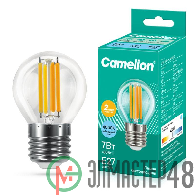 Лампа светодиодная филаментная LED7-G45-FL/845/E27 7Вт 220В Camelion 13459