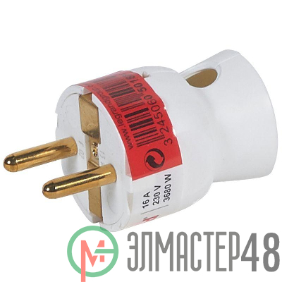 Вилка электрич. каб. Helium 16А нижний ввод с заземл. бел. Leg 050188