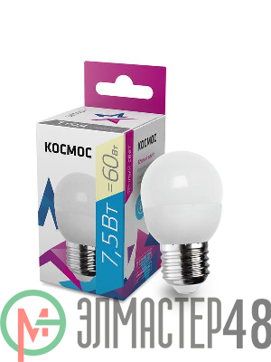Лампа светодиодная GL45 7.5Вт 220В E27 3000К Космос LkecLED7.5wGL45E2730