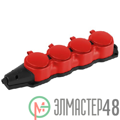 Колодка ЭРА KX-4e-RED-IP44 каучуковая с заземлением 4 розетки 16A IP44 красн. Эра Б0068456