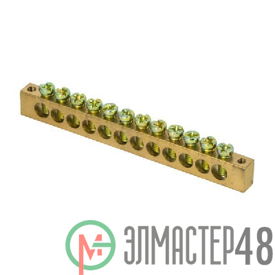Шина PEN "ноль-земля" 6х9 12 отвер. латунь крепеж по краям PROxima EKF sn0-63-12-k