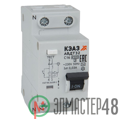 Выключатель автоматический дифференциального тока 2п C 25А 30мА тип AC 4.5кА АВДТ32-22C25-AC УХЛ4 КЭАЗ 318363