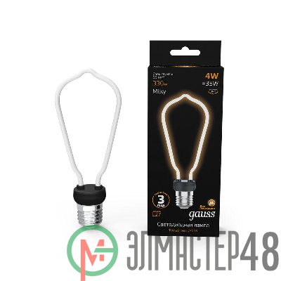 Лампа светодиодная филаментная Black Filament 4Вт ST64 матовая 2700К тепл. бел. E27 330лм GAUSS 1005802104