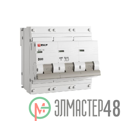 Выключатель автоматический модульный 3п D 80А 10кА ВА 47-100 PROxima EKF mcb47100-3-80D-pro