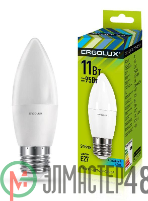 Лампа светодиодная LED-C35-11W-E27-4K 11Вт свеча 4500К бел. E27 180-240В Ergolux 13622