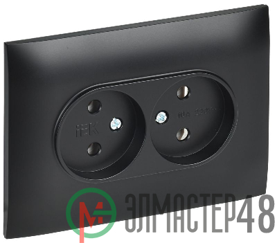 Розетка 2-м SKANDY 10А без заземл. без защ. шторок в сборе SK-R10Bl черн. IEK SK-R20-10-K02-F