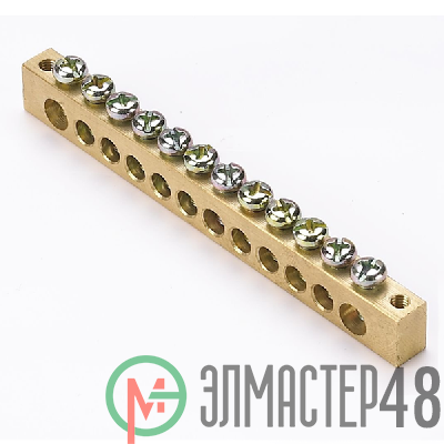 Шина PEN "ноль-земля" 8х12 12 отвер. латунь крепеж по краям PROxima EKF sn0-125-12-k