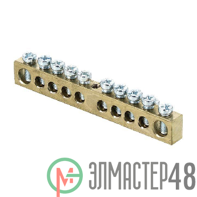 Шина PEN "ноль-земля" 8х12 10 отвер. латунь крепеж по центру PROxima EKF sn0-125-10-c