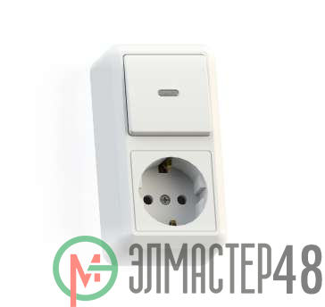 Блок комбинированный ОП БКВР-432 Оптима (1-кл. выкл. с подсветкой + розетка с заземл.) бел. Кунцево 8065