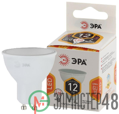 Лампа светодиодная LED MR16-12W-827-GU10 MR16 12Вт софит GU10 тепл. бел. ЭРА Б0040889