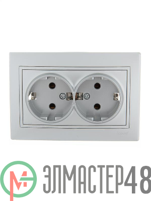 Розетка 2-м СП Мира керам. с заземл. метал. сер. Lezard 701-1010-127