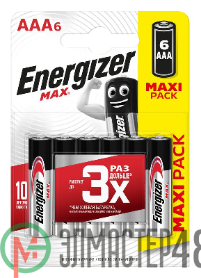 Элемент питания алкалиновый MAX LR03/286 BL6 (6/72/15552) (блист.6шт) Energizer E301532701