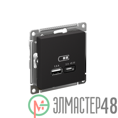 Розетка USB AtlasDesign тип A+C 45Вт QC PD высокоскор. ЗУ механизм карбон SE ATN001029