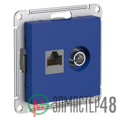 Розетка 2-м. AtlasDesign ТВ + компьютерная RJ45 кат. 5Е аквамарин SE ATN001189