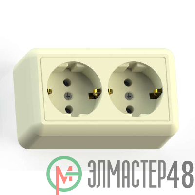 Розетка 2-м ОП Оптима РА16-374 16А (в компл. с монтажной пластиной) с заземл. сл. кость Кунцево 8038