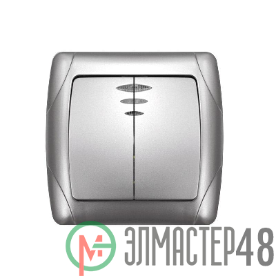 Выключатель 2-кл. СП Маргарита 10А IP20 с подсветкой серебр. UNIVersal М0123-S