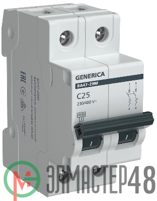 Выключатель автоматический модульный 2п C 25А 4.5кА ВА47-29М GENERICA MVA21-2-025-C-G