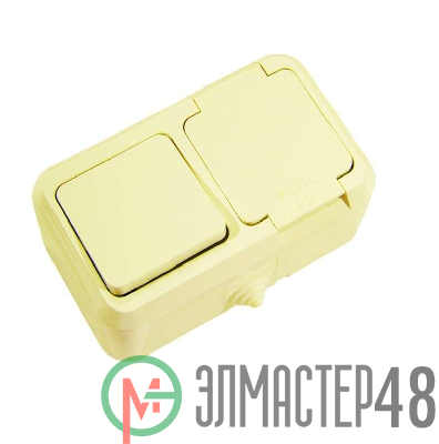 Блок ОП IP44 крем. (1кл. выкл.+роз/крыш) п/герм. Makel 18250