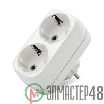 Разветвитель 2 гнезда с заземл. плоский 16А UNIVersal А302