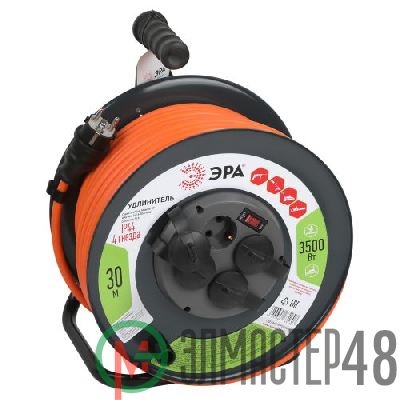 Удлинитель силовой RMx-4es-3x2.5-30m-IP44 на метал. катушке с заземлением и выключателем 4 розетки 30м ПВС Эра Б0052920