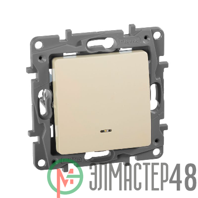 Механизм переключателя 1-кл. СП Etika Plus 10АX с подсветкой безвинт. зажимы сл. кость. Leg 672315