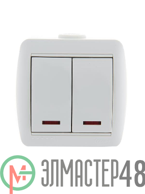 Выключатель 2-кл. ОП Ната 10А IP20 с подсветкой бел. LEZARD 710-0200-112