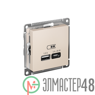 Розетка USB AtlasDesign тип A+C 45Вт QC PD высокоскор. ЗУ механизм беж. SE ATN000229