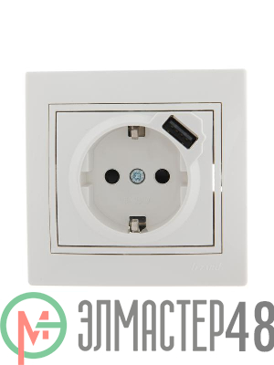 Розетка 1-м СП Мира 16А с з/к + USB разъем бел. LEZARD 701-0202-181