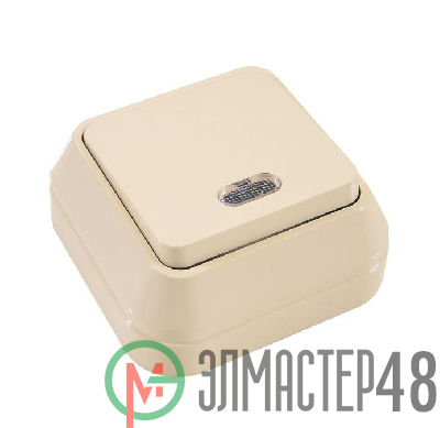 Выключатель 1-кл. ОП 10А IP20 с подсветкой крем. Makel 45221