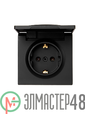 Розетка 1-мест. с заземл. с крышкой LETO ПБТ черн. бархат LEZARD 752-4200-123B