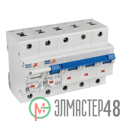 Выключатель автоматический модульный 4п C 80А 10кА OptiDin BM125-4NC80-НР-8ln-УХЛ3 с независимым расцепителем КЭАЗ 336385