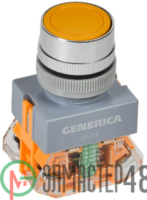 Кнопка D7-11T d22мм 1НО+1НЗ с фиксацией желт. GENERICA BBT50-11T-3-21-K05-G