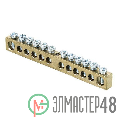 Шина PEN "ноль-земля" 6х9 12 отвер. латунь крепеж по центру розн. стикер PROxima EKF sn0-63-12-r