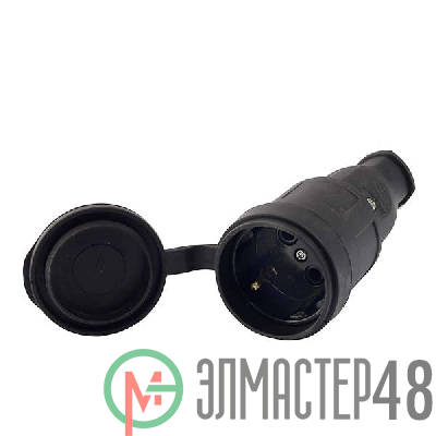 Разъем штепсельный 1х16А 2P+PE 220-240В с заглушкой каучук LEZARD 106-0400-0102/102