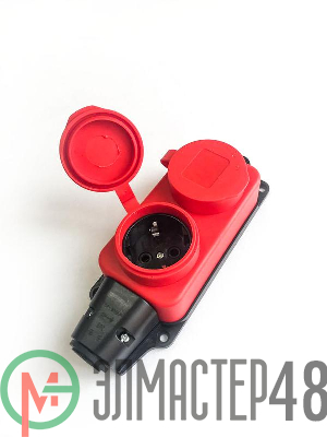 Колодка удлинителя 2-м 16А IP44 с заземл. каучук красн. КОСМОС KKsm-2g-Z-IP(R)16A
