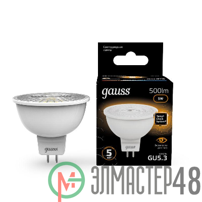 Лампа светодиодная Black MR16 5Вт 3000К тепл. бел. GU5.3 500лм 150-265В FROST Gauss 101505105