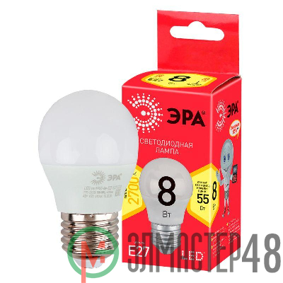 Лампа светодиодная RED LINE LED P45-8W-827-E27 R Е27 / E27 8Вт шар тепл. бел. свет Эра Б0053028