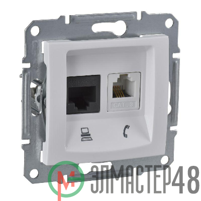 Механизм розетки комп. + телеф. 1-м СП Sedna RJ11 + RJ45 бел. SchE SDN5100121