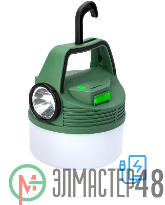 Фонарь аккумуляторный кемпинговый походный 16Вт SMD LED+3Вт LED Li-ion 18650 2400мА.ч Power-bank корпус ABS-пластик индикатор уровня заряда USB-шнур складной крючок для подвешивания матов. рассеив. КОСМОС KOC616Lit