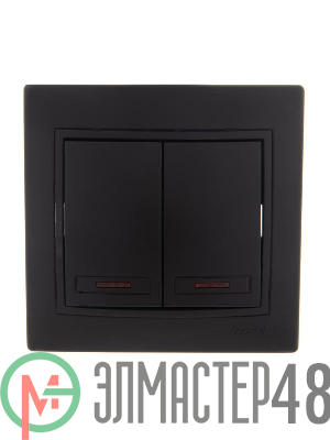 Выключатель 2-кл. СП Мира 10А IP20 с подсветкой черн. бархат LEZARD 701-4242-112