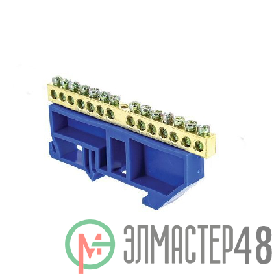 Шина нулевая N 8х12 14 отвер. латунь син. изолятор на DIN-рейку PROxima EKF sn0-125-14-d