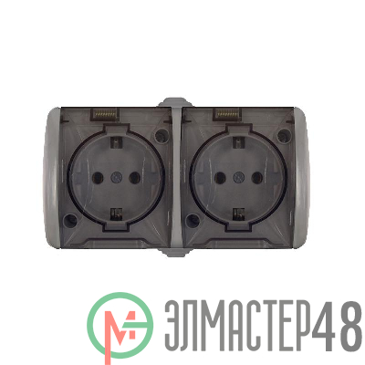 Розетка 2-м ОП Клио 16А IP54 с заземл. с прозр. крышкой сер. UNIVersal К2232-Gr