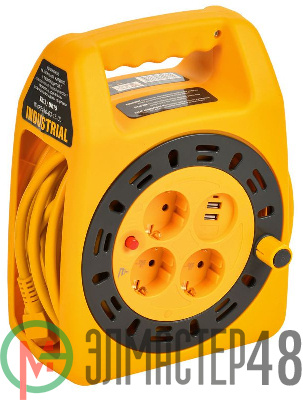 Удлинитель на катушке 3х15м с заземл. Industrial УК15 2P+PE 3х1.5кв.мм USBх2 LED термозащита IEK IN-KP24-16-03-15-UL