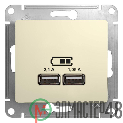 Розетка USB 2-м СП Glossa A+A 5В/2.1А 2х5В/1.05А механизм беж. SchE GSL000233