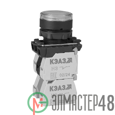 Кнопка КМЕ4622мЛ-24В-белый-2но+2нз-цилиндр-индикатор-IP65 КЭАЗ 293183