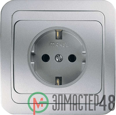 Розетка 1-м СП Mimoza 16А IP20 с заземл. серебр./серебр. Makel 23408